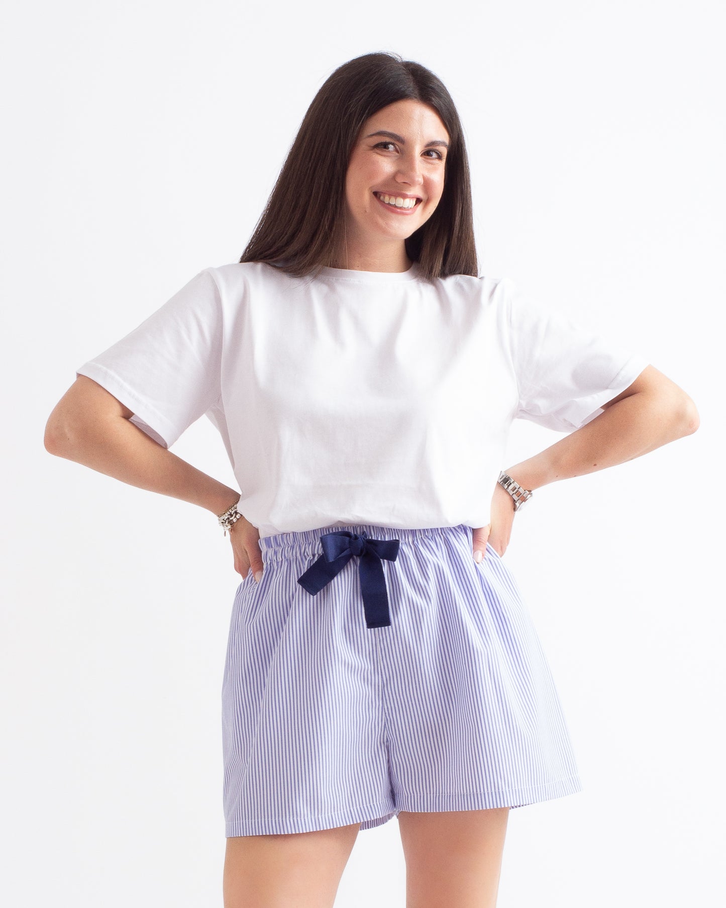 Shorts in cotone a Righe Sottili