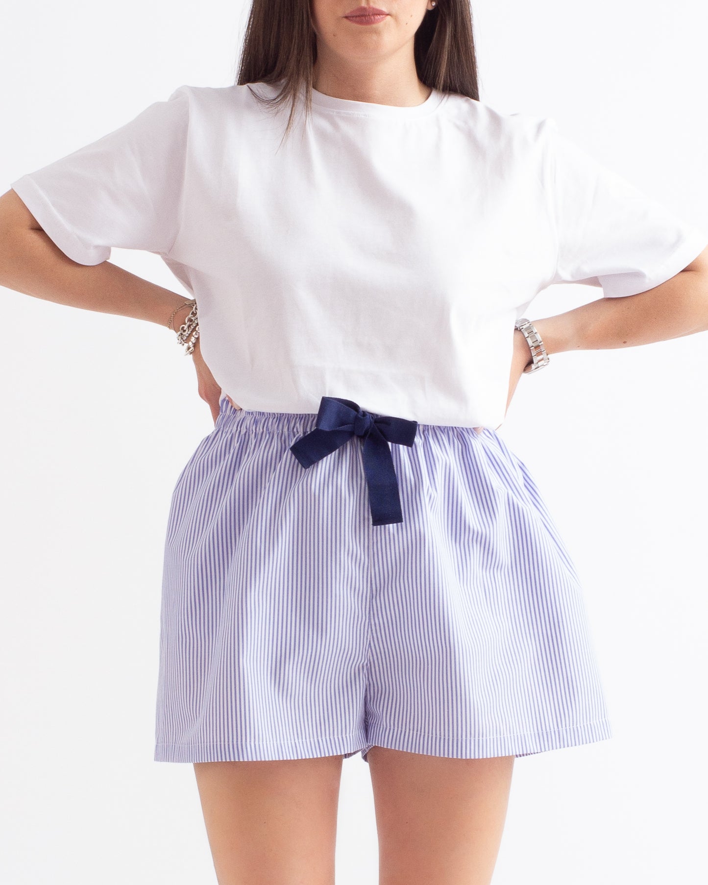 Shorts in cotone a Righe Sottili