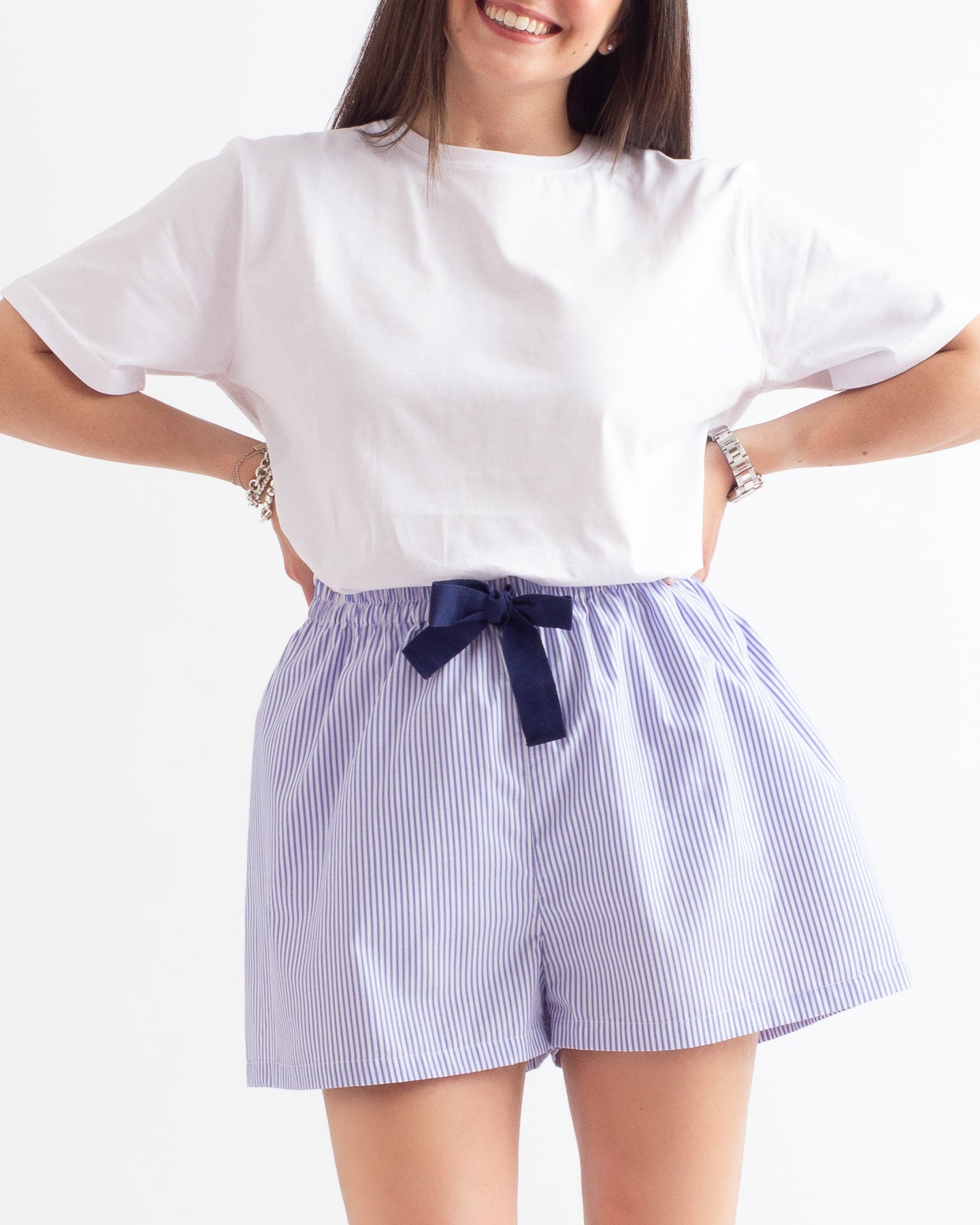 Shorts in cotone a Righe Sottili